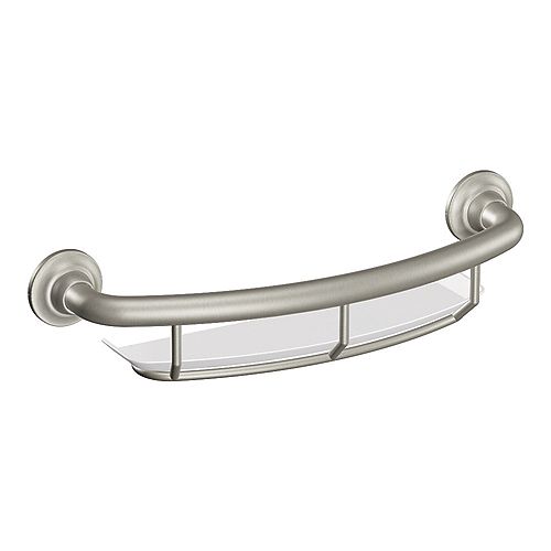 16-inch x 1.0-inch Grab Bar with Integrated Shelf in Brushed Nickel (ADA Compliant)