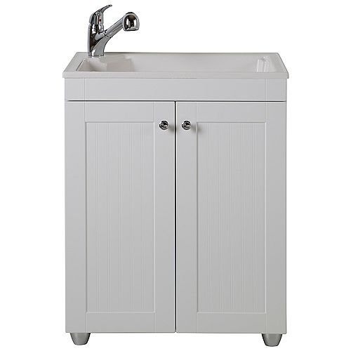 All-in-One 27 inch W x 34 inch H x 22 inch D Composite Laundry Sink with Faucet and Storage Cabinet