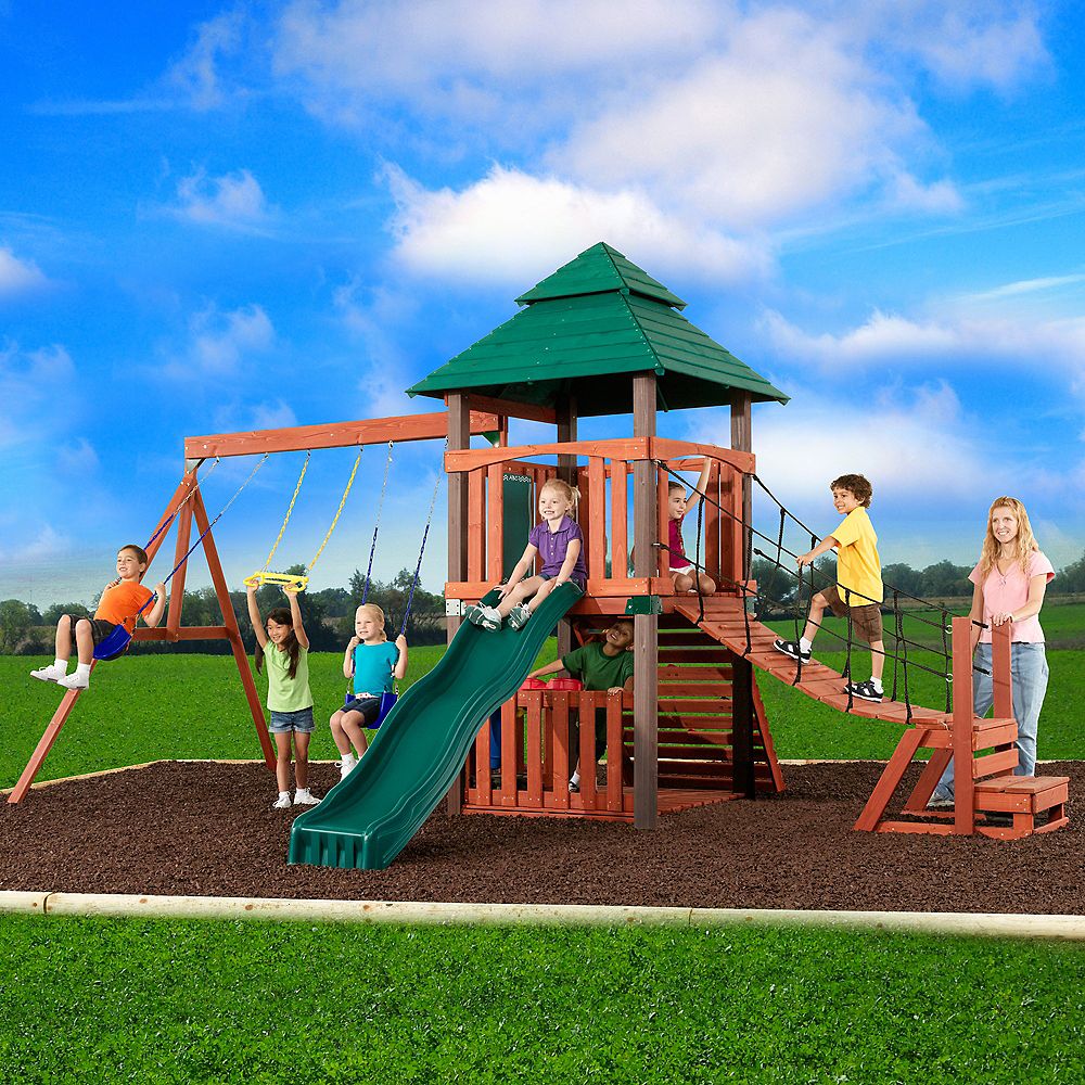 SwingNSlide Sherwood Tower Wood Complete Play Set The Home Depot Canada