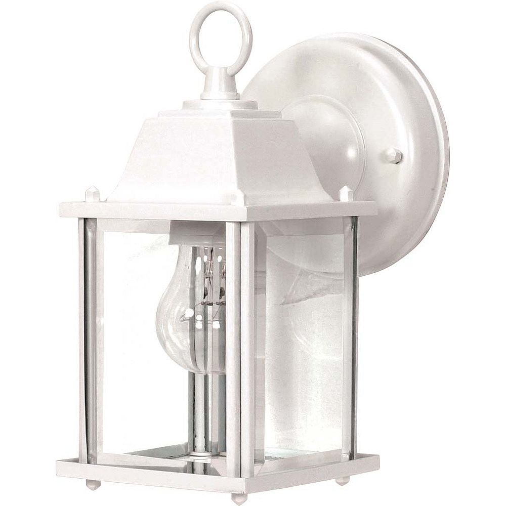 Glomar 1 Light 9 Inch Wall Lantern Cube Lantern With Clear Beveled Glass Finished In White The Home Depot Canada