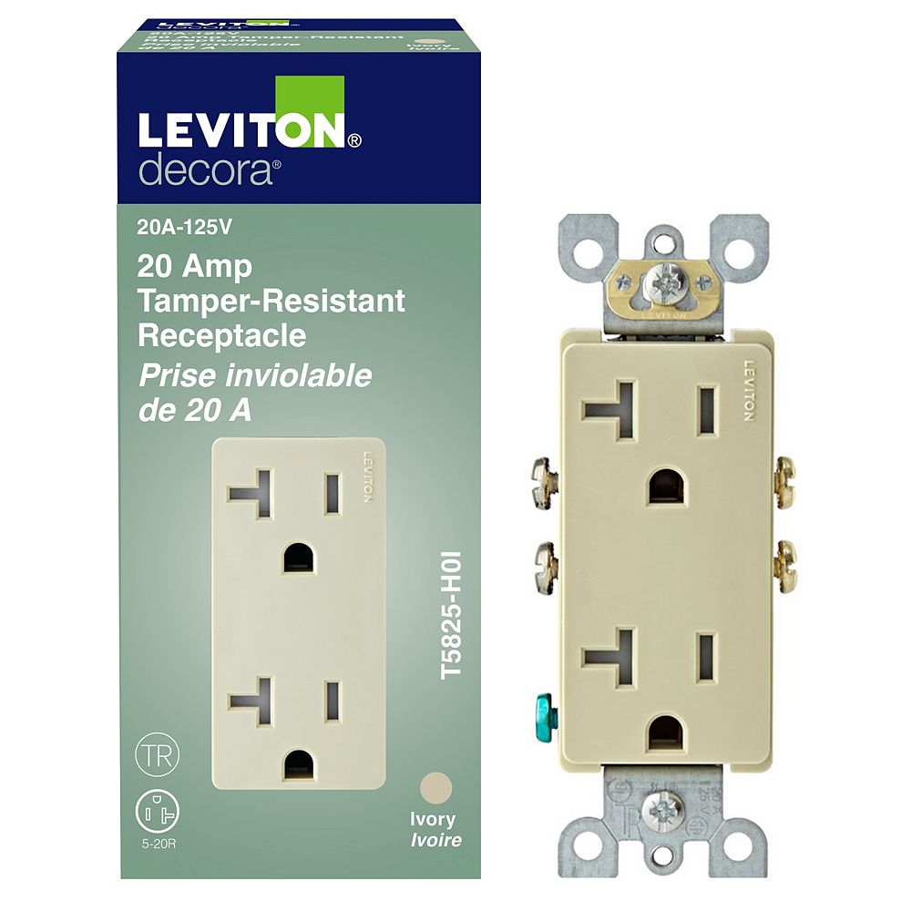 Leviton Decora Tamper Resistant Receptacle 20A, in Ivory The Home