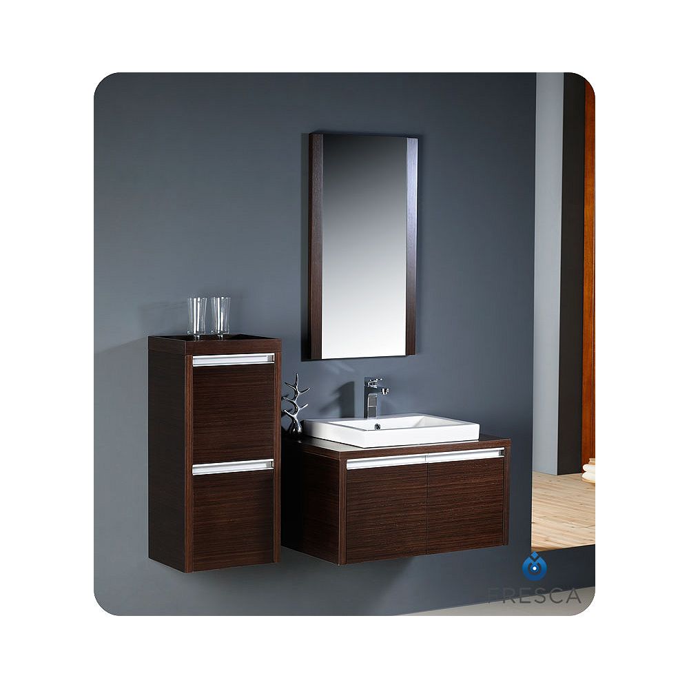 Fresca Mirano Wenge Brown Modern Bathroom Vanity With Side Cabinet And Mirror The Home Depot Canada