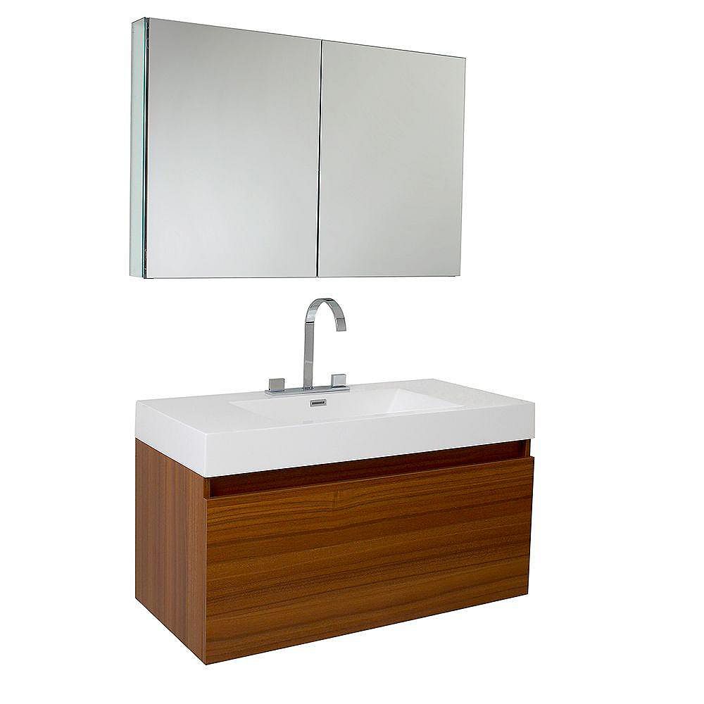 Fresca Mezzo Meuble Lavabo De Salle De Bains Moderne Teck Avec Armoire A Pharmacie Home Depot Canada