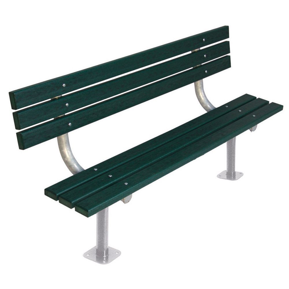 UltraSite 6 ft. Commercial Recycled Plastic Surface-Mount Bench with Back in Green | The Home 