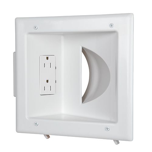 Low-Voltage Recessed Media Plate with Duplex Receptacle