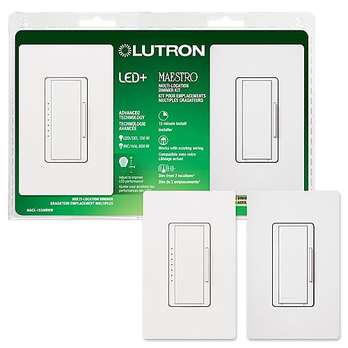 Maestro LED+ Dimmer 3-Way or Multi-Location Kit for Dimmable LED/HAL/INCAND Bulbs, White