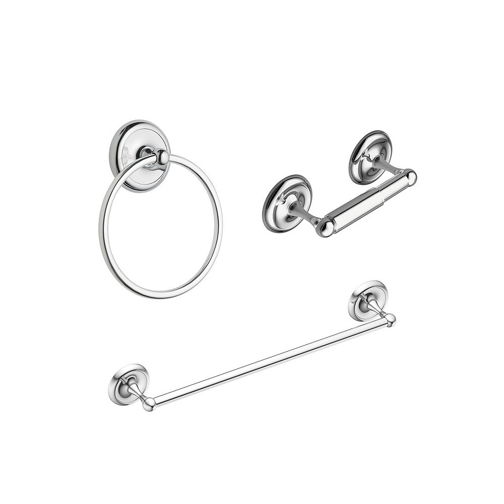 MOEN Yorkshire Bath Accessory Kit (3Piece) with Towel Bar, Towel Ring and Paper Holder in