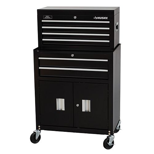 26-inch 6-Drawer Tool Chest and Rolling Tool Cabinet Set in Black