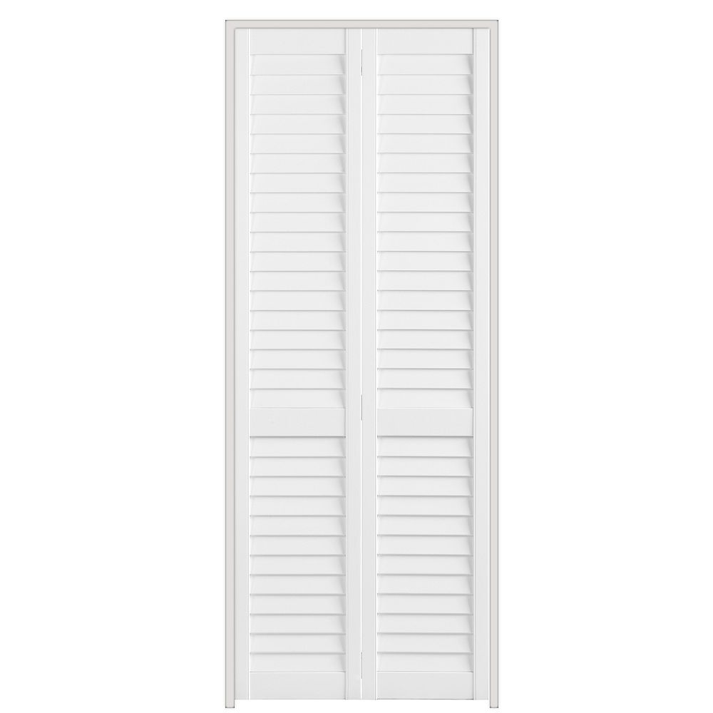 Masonite 30inch x 79inch Full Louvre Plantation Bifold Door The Home Depot Canada