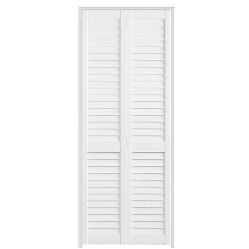 Masonite 36-inch x 79-inch White Painted Plantation Full Louvre Smooth Interior Bi-fold Door