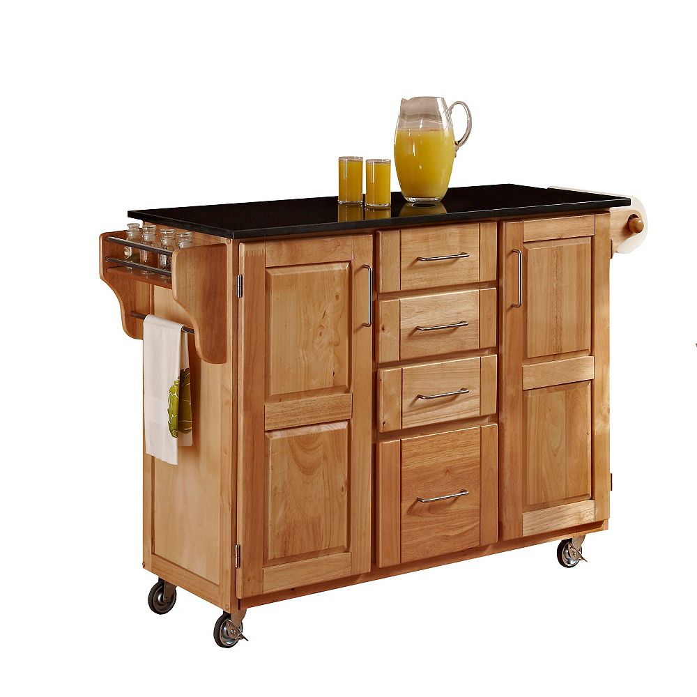Create A Cart Large Kitchen Cart In Natural Finish With Black Granite Top The Home Depot Canada