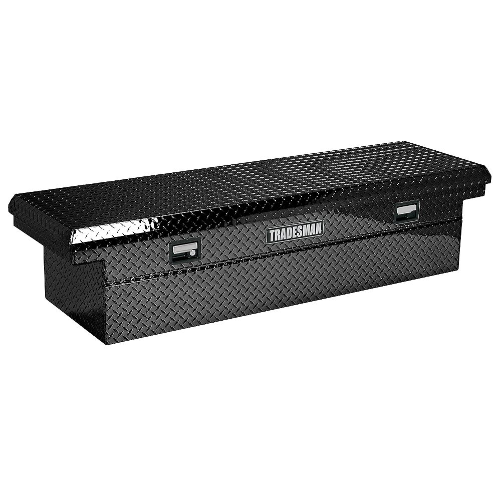 12-inch Low Profile Cross Bed Aluminum Truck Tool Box for Heavy-Duty Trucks with Single Lid in Black 12-inch Low Profile Cross Bed Aluminum Truck Tool Box for Heavy-Duty Trucks with Single Lid in Black