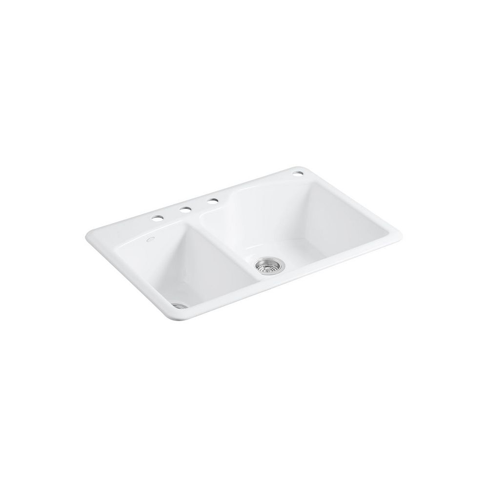 Kohler Wheatland 33 Inch X 22 Inch Top Mount Double Bowl Kitchen Sink In White The Home Depot Canada
