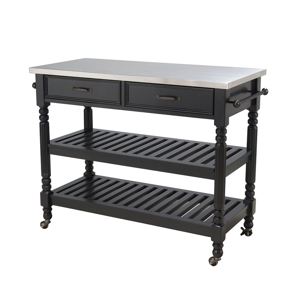 Savannah Black Kitchen Cart With Stainless Top The Home Depot Canada