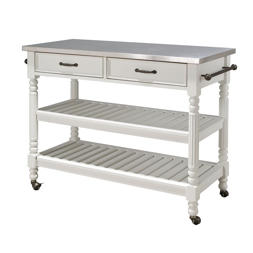 Savannah White Kitchen Cart With Stainless Top The Home Depot Canada