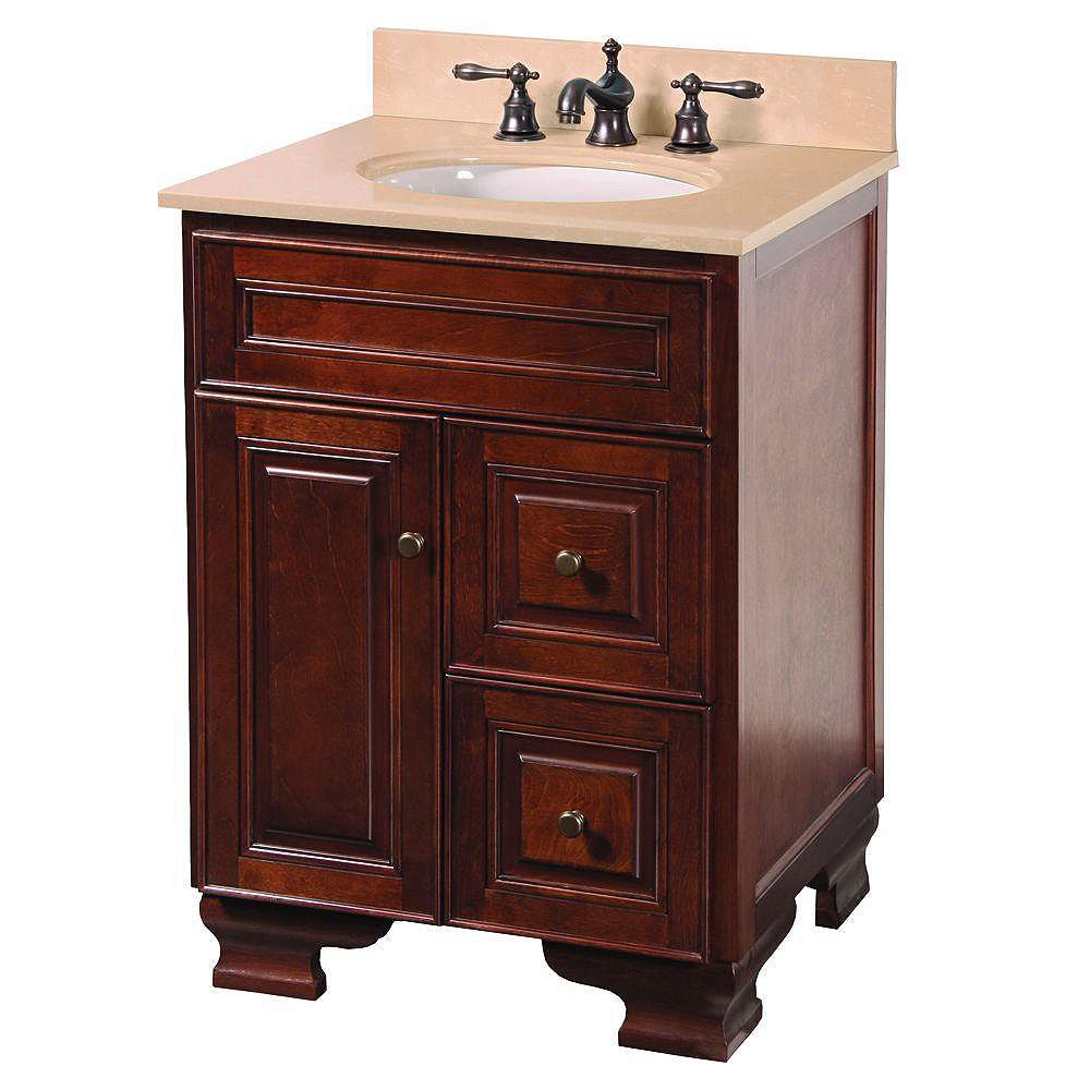 Foremost Hartford 25 Inch Vanity In Walnut With Vanity Top In Beige And Undermount Sink In The Home Depot Canada