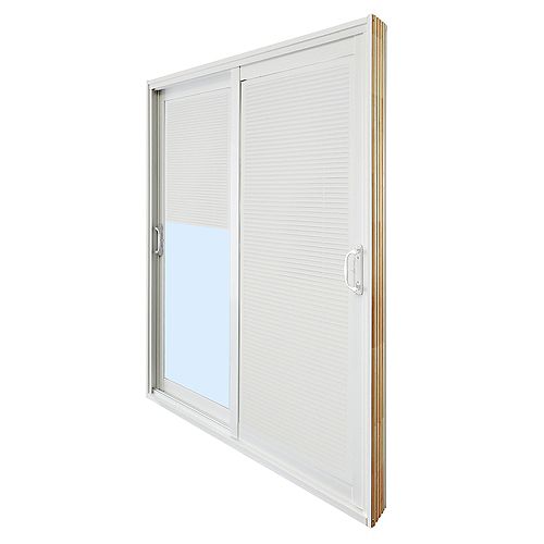 71.75 inch x 79.75 inch Clear LowE Prefinished White Double Sliding Vinyl Patio Door with Internal Mini Blinds