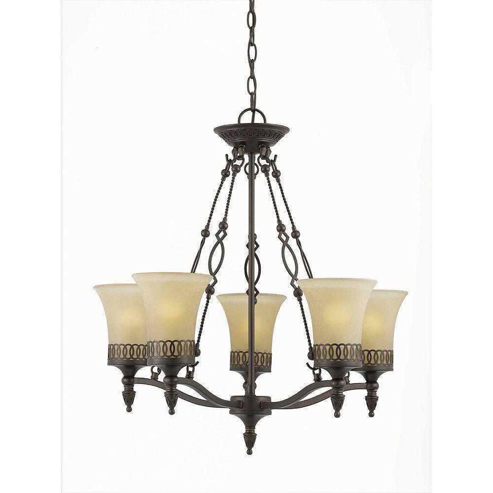 Illumine 5 Light Chandelier Bronze Finish Cognac Tinted Frosted Glass
