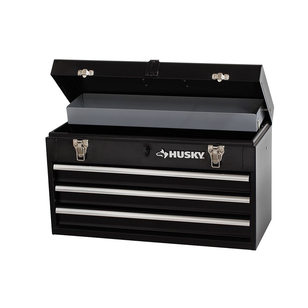 Husky 20 Inch 3 Drawer Metal Portable Tool Box With Tray The Home Depot Canada