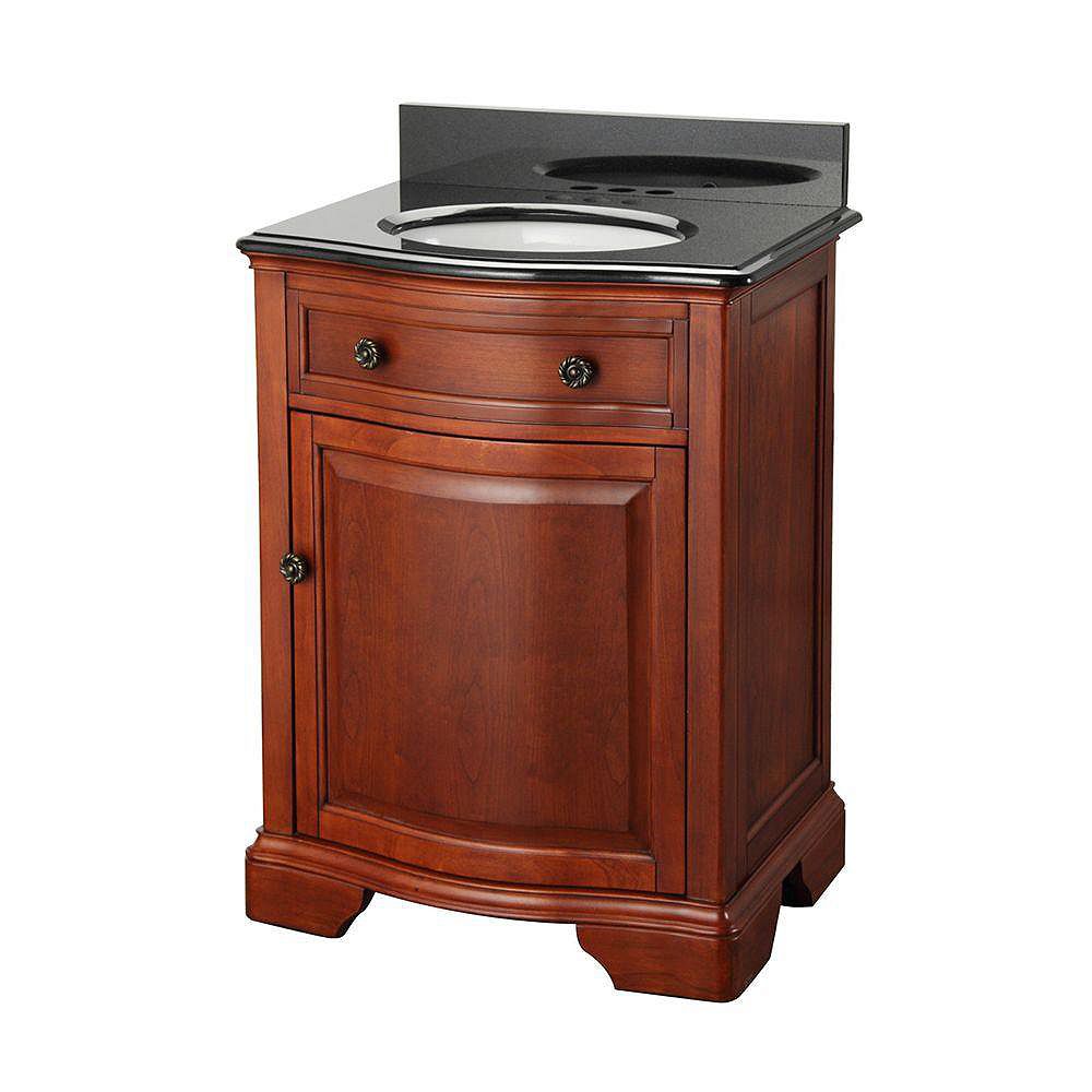 Pegasus Manchester 25 Inch W Bath Vanity In Mahogany With Granite Vanity Top In Black The Home Depot Canada