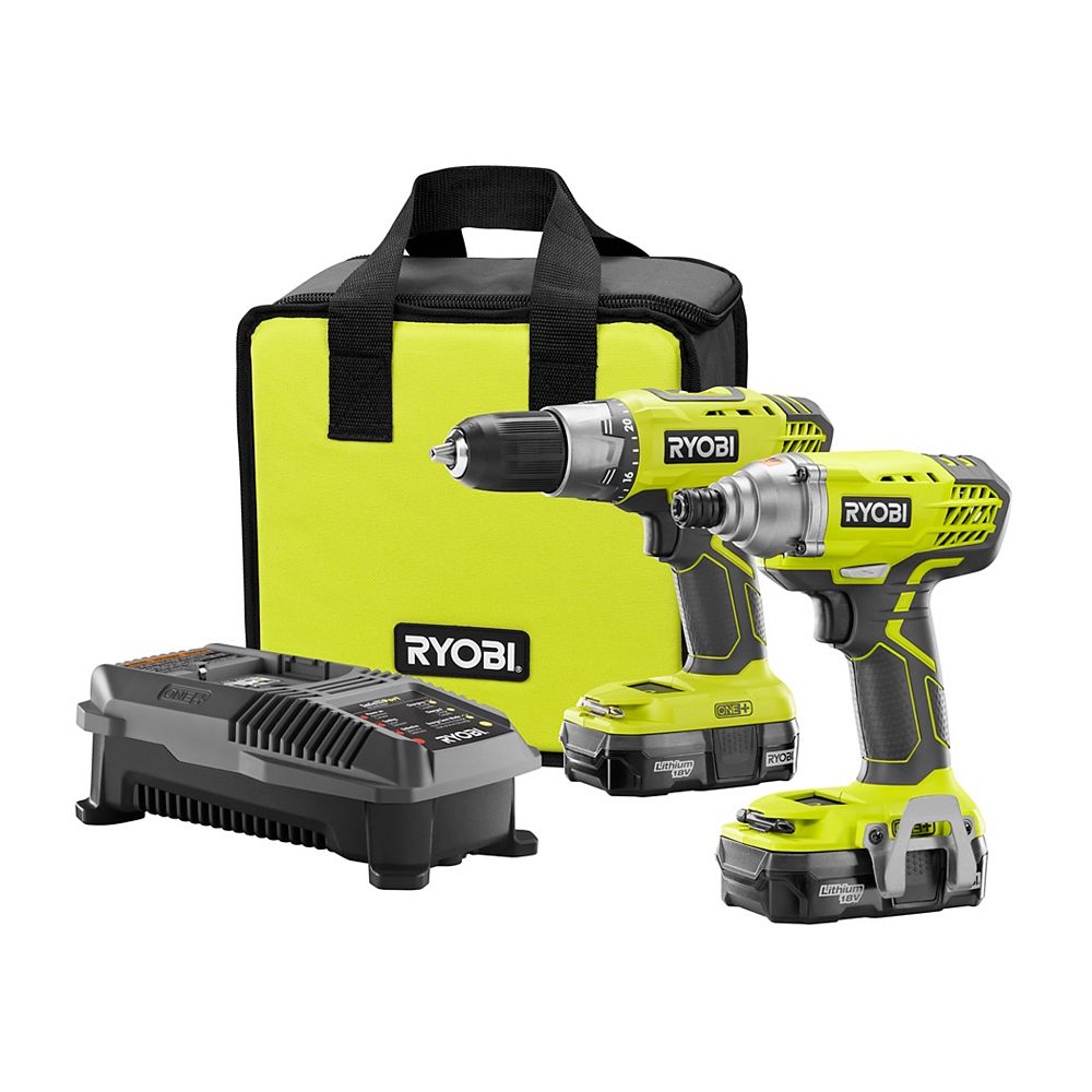 Ryobi 18v One Lithium Ion Cordless Drill Driver And Impact Driver Combo Kit 2 Tool With The Home Depot Canada
