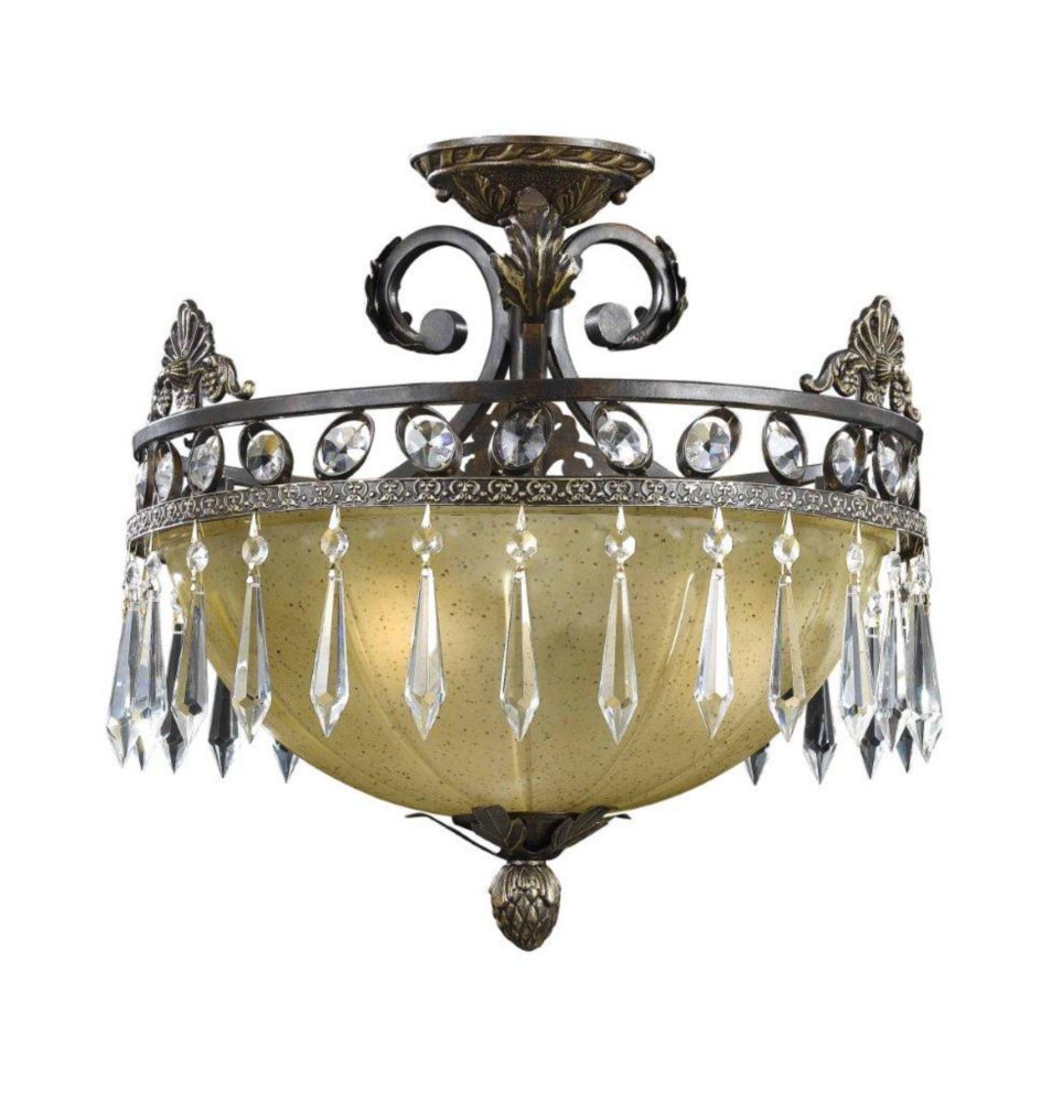 Illumine 3 Light Semi Flush Mount Bronze Finish Opulent Glass Shades