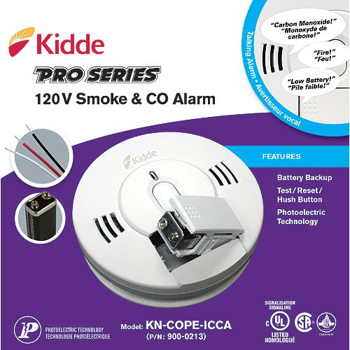 120V Photoelectric Talking Smoke and CO Alarm with Battery Backup