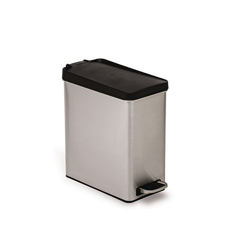 10L Brushed Stainless Steel Slim Profile Step-On Trash Can with Black Plastic Lid