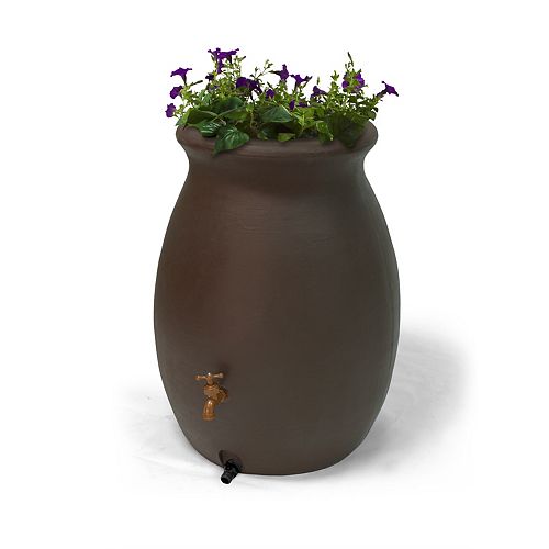 Castilla 50 Gal. Decorative Rain Barrel with Integrated Planter in Dark Brown