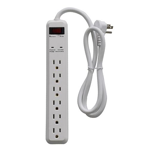 6-Outlet Surge Protector with 3 ft. Cord and 45 Degree Flat Angle Plug, White