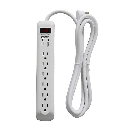 6-Outlet Power Bar with Surge Protector and 45 Degree Angle Flat Plug