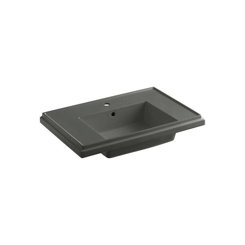 KOHLER Tresham Bathroom Sink Basin with Single Hole Faucet Installation in Thunder Grey The