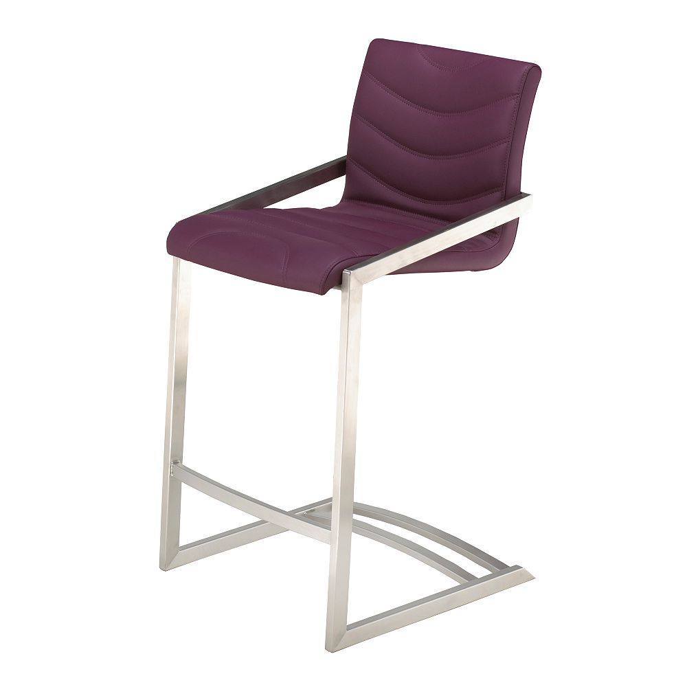 Worldwide Homefurnishings Inc. Contour Stainless Bar Stool Purple (Set of 2) The Home