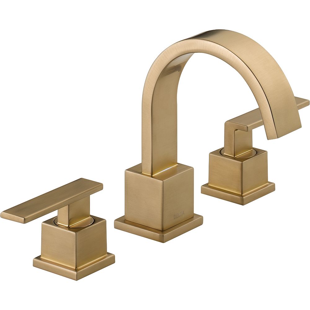 Delta Vero Widespread 8 Inch 2 Handle High Arc Bathroom Faucet In Gold With Lever Handle 4933