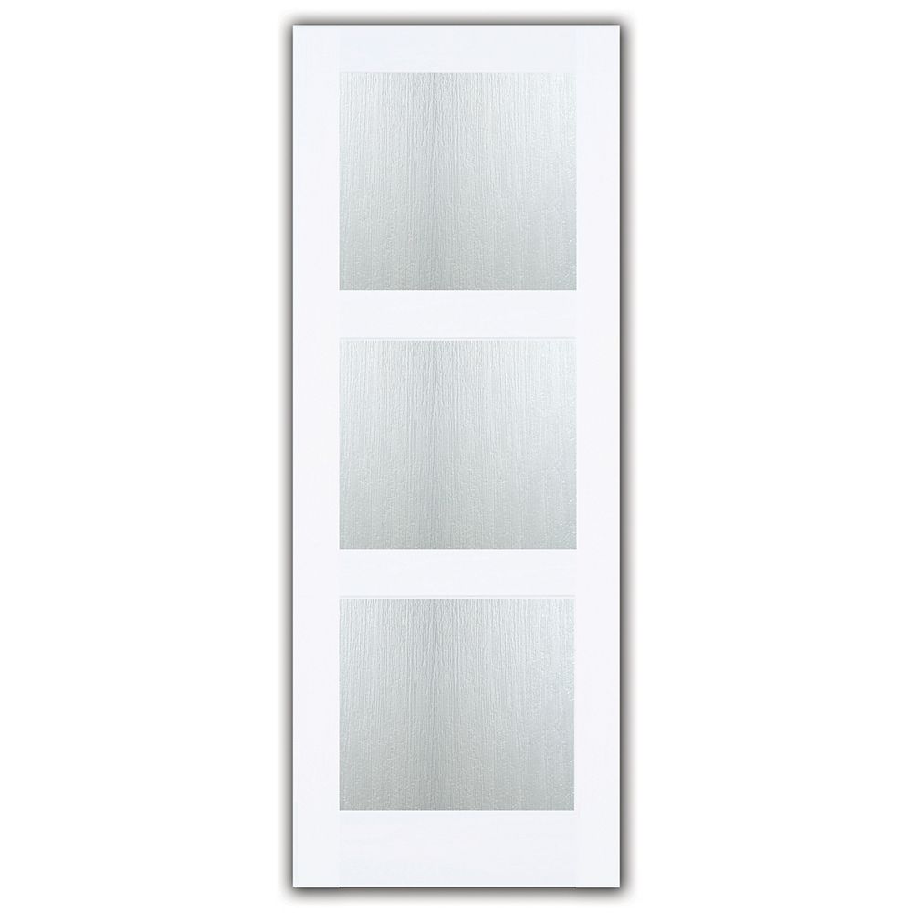 Milette 30 Inch X 80 Inch Primed 3 Lite Shaker French Door With Aqui Privacy Glass The Home Depot Canada