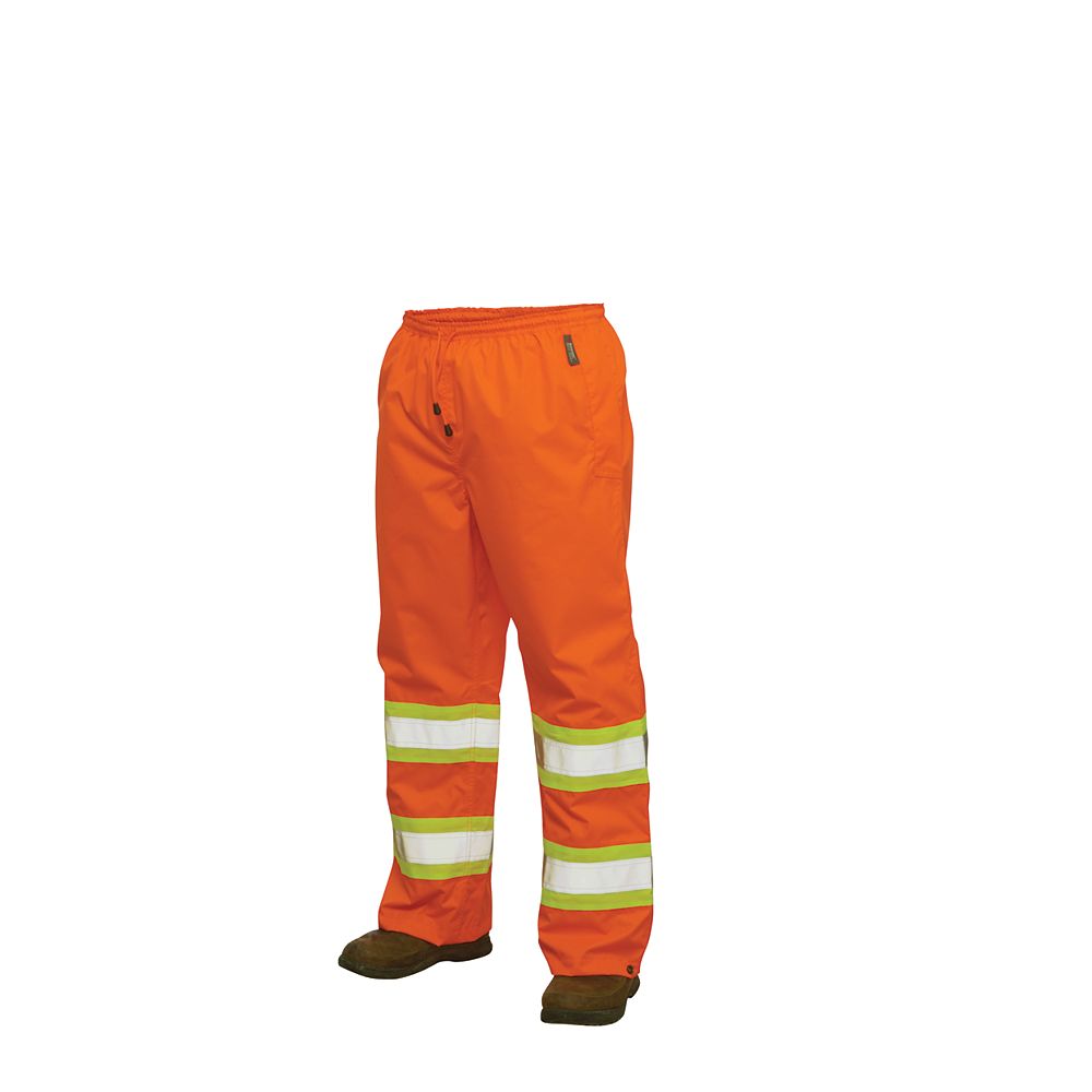 Work King HiVis Rain Pant With Safety Stripes Fluorescent Orange Medium The Home Depot Canada