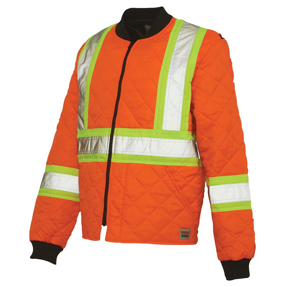 Work King Quilted Safety Jacket With Stripes Fluorescent Orange 2X