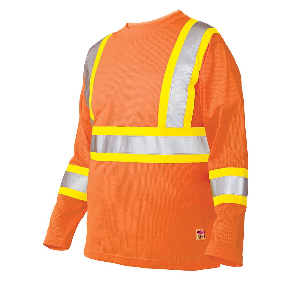 Work King Long Sleeve Hi-Vis T-Shirt With Armband Stripes Fluorescent ...
