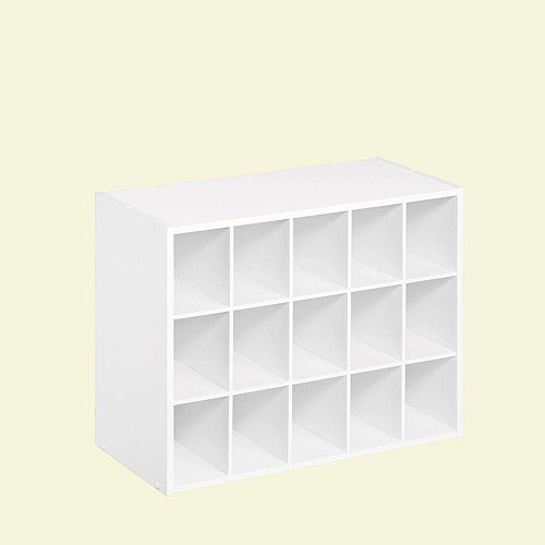 24 inch W x 19 inch H White Laminate 15-Cube Organizer