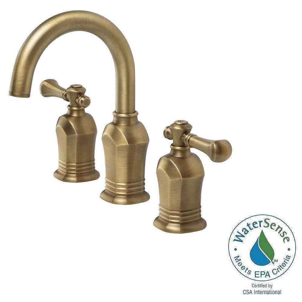 Pegasus Verdanza 8 Inch Widespread Bathroom Faucet In Antique Brass Finish The Home Depot Canada