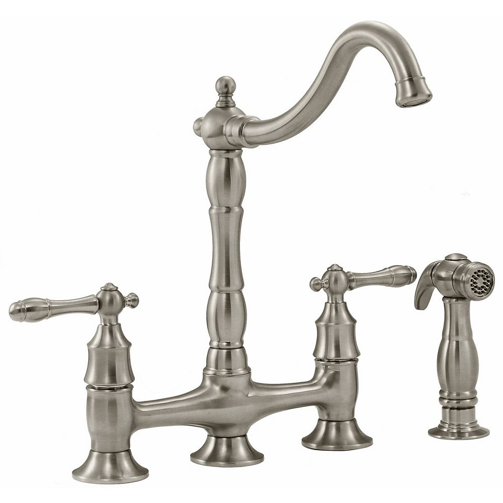 Glacier Bay Lyndhurst Bridge Kitchen Faucet With Side Sprayer In Brushed Nickel The Home Depot Canada