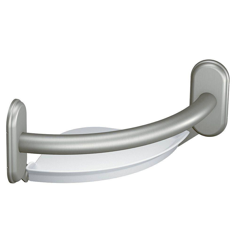 MOEN 9inch x 1.0inch Grab Bar with Integrated Corner Shelf in Brushed Nickel (ADA Compli