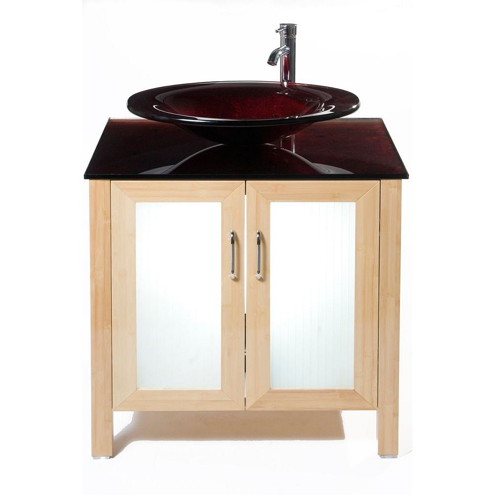 Bionic Bamboo Waterhouse 31 Inch Vanity Cabinet With Red Lava Glass Top The Home Depot Canada