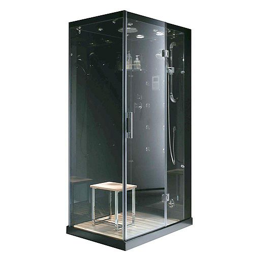 Jupiter Plus 43 in. x 31 in. x 86 in. Steam & Shower Enclosure in Black with Right Hand Side Unit