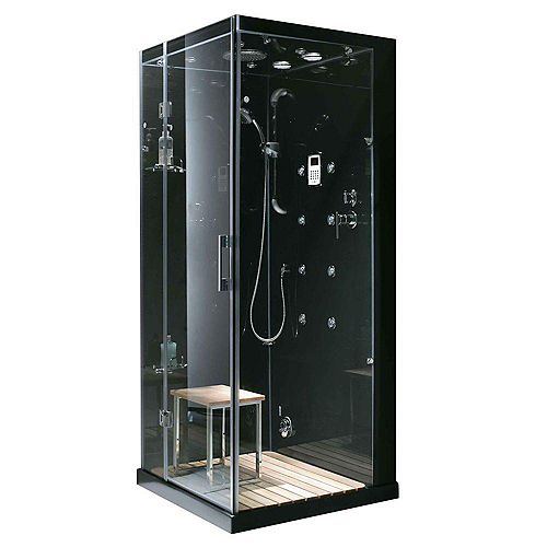 Jupiter 35 in. x 35 in. x 86 in. Steam & Shower Enclosure in Black with Left Hand Side Unit