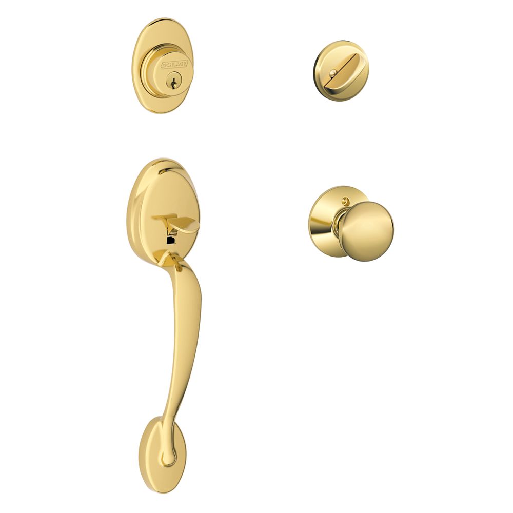 Schlage Plymouth Bright Brass Single Cylinder Handleset and Knob The