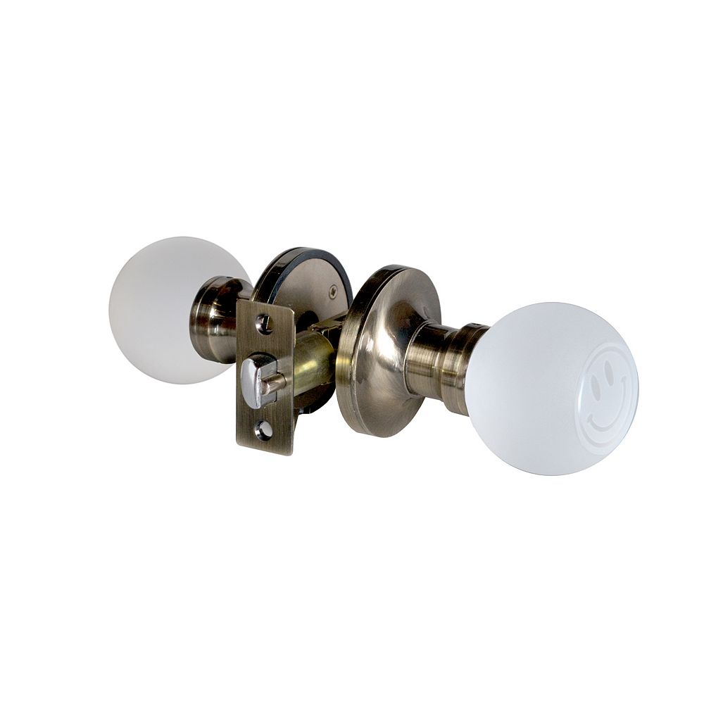 Krystal Touch Smiley Face Antique Brass Privacy LED Door Knob The