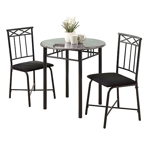 Dining Set - 3-Pieces Set / Grey Marble / Charcoal Metal