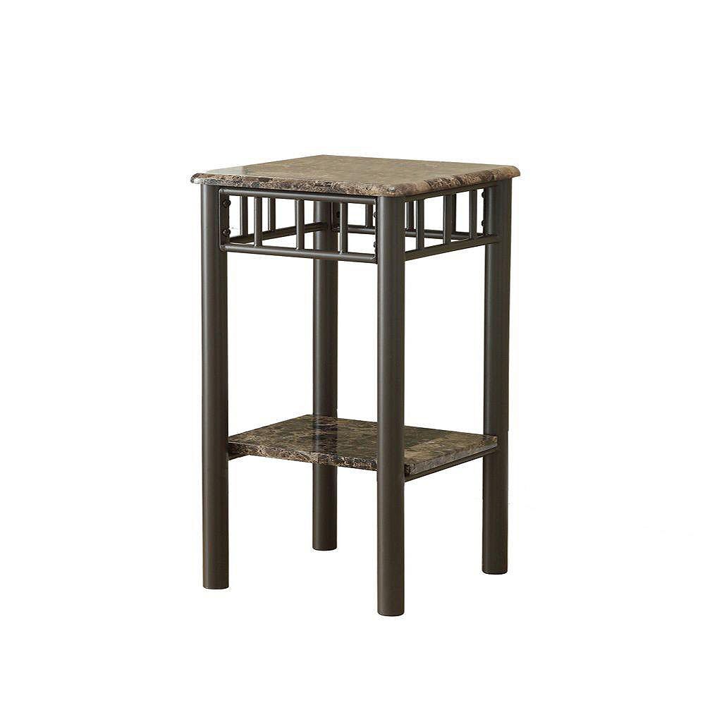 Monarch Specialties Accent Table Cappuccino Marble / Bronze Metal