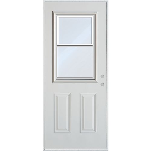 35.375 inch x 82.375 inch 1/2 Lite 2-Panel Prefinished White Left-Hand Inswing Steel Prehung Front Door with Vented Window - ENERGY STAR®